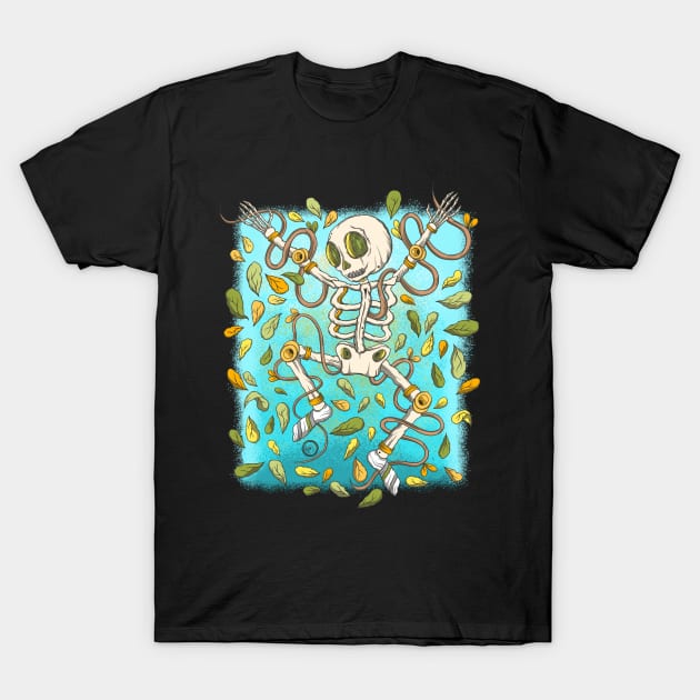 Cute Skeleton Jump in the Wildernesses T-Shirt by Scriptnbones